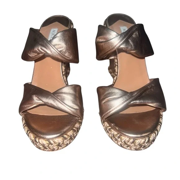 AQUAZZURA Twist Double Band Espadrille Platform Wedge Sandal Copper 7.5US 38IT
